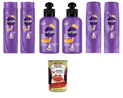 Produktbild von Testpaket SUNSILK Glatt Perfekt 2x Shampoo 250ml 2x Balsam 200ml 2x Detangling Cream 200ml + e Italian Gourmet Polpa 400g