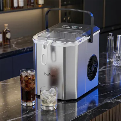 Imagen del producto de Máquina de hielo eléctrica - 1.2L - Produce 12 kg en 24 horas - Acero inoxidable  - Para uso doméstico, oficinas y campamentos