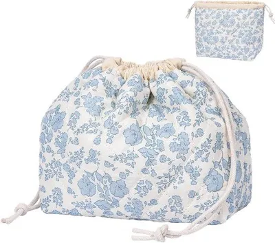 Productafbeelding van Make-uptasje - Handige reistas - Blauw met bloemenprint - Voor cosmetica - Opbergtas