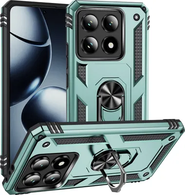 Obrázek produktu pro Pouzdro pro Xiaomi 14T dvouvrstvé robustní, vojenská ochrana pouzdro s držákem prstenu a stojánkem zelené