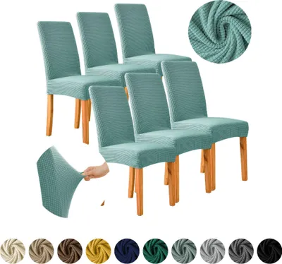 Produktbild von MEBLE ODNOWA, Stuhlhusse, Stuhlbezug, Standardgröße, Jacquard, Hellgrün, 6er Set, Karostruktur, elastisch, Stuhlbezüge, Stuhlhussen, maschinenwaschbar