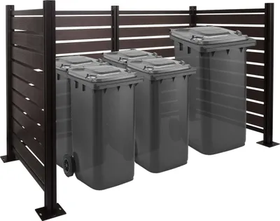 Obrázek produktu pro Hliníkové oplocení odpadkového koše HWC-K57, kryt odpadkového koše, vzhled dřeva, roztažitelný 130x206x110cm  antracitová