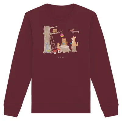 Produktbild von Mr. & Mrs. Panda Bio Pullover Waldtiere Picknick Größe L - Burgundy - Geschenk, Sweatshirt, Hase, Baumwoll, Lustige Sprüche, Pulli, Igel, Sweater, Eichhörnchen, Maus