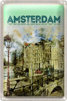 Produktbild von Blechschild Reise 18x12cm Vintage Kunst Amsterdam