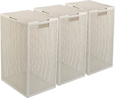 Produktbild von Curver Kaya Wäschekorb mit Deckel – 3er-Set – je 60 Liter – 38×29×58,5 cm – Weiß – Kunststoff – mit Belüftung