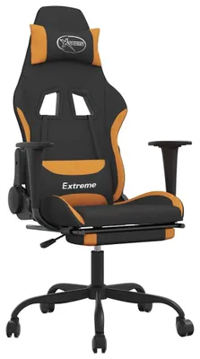 Image de Fauteuil gaming vidaXL avec fonction massage et repose-pieds, tissu noir et orange