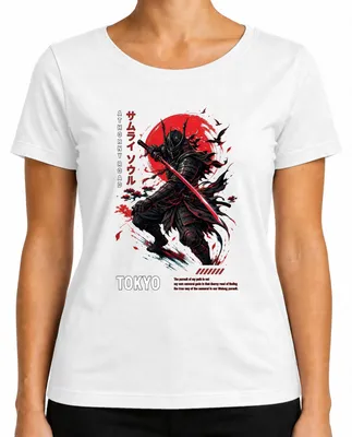 Imagen del producto de Camiseta blanca para mujer, talla S, con diseño "Tokyo Samurai Soul Katana Japan Y2K Bushido Ronin"