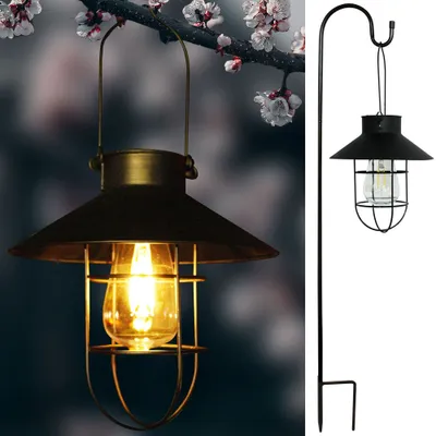 Produktbild von Gliese Solar-Laterne zum Aufhängen, Vintage-Solarlampe mit warmweißem Edison-Glühbirne, für Garten, Hof, Terrasse Kupfer