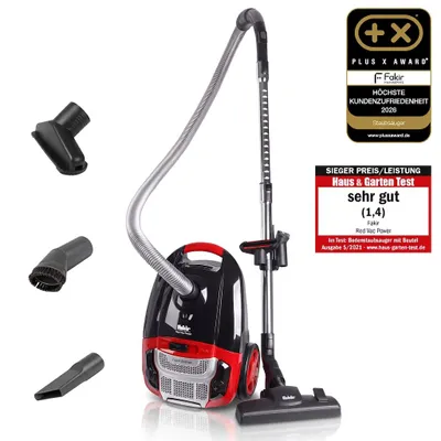 Produktbild von Fakir Red Vac Power Staubsauger mit Beutel 700W, Bodenstaubsauger, HEPA H13 Filter, sehr leisem Hocheffizienzmotor 69dB(A), 3l Staubbeutel, 9m Radius, KI-generiertes Bild