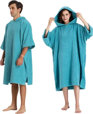 Produktbild von Badeponcho, grau, mit Kapuze und Tasche, für Strand