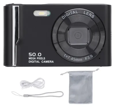 Immagine prodotto di Fotocamera digitale 4K da 50 MP con zoom HD 16x, schermo LCD da 2,8 pollici, stabilizzatore d'immagine, messa a fuoco automatica, design retrò, compatta e maneggevole, con flash, ideale per i viaggi, colore nero