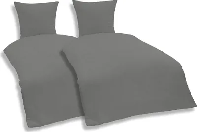 Produktbild von 4 teilig Uni Bettwäsche 135x200 cm grau Einfarbig Renforce Baumwolle Set