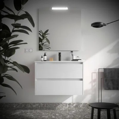 Image de Salgar Meuble de salle de bains NOJA 800 2 tiroirs WHITE GLOSS + meuble vasque + miroir