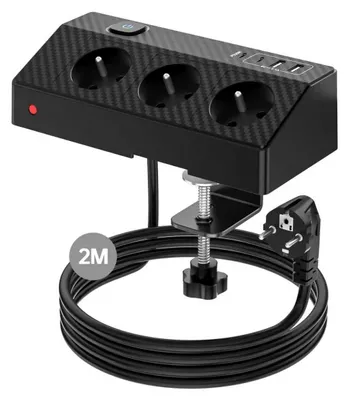 Immagine prodotto di Ciabatta multipresa PASSUS 7-in-1 con 3 prese di corrente europee, 4 porte USB (
