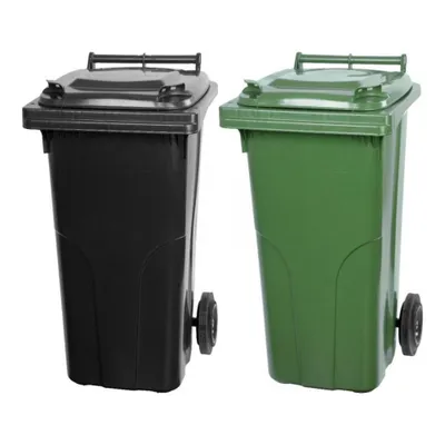 Produktbild von SuperSparSet 2x PROREGAL 2-Rad-Mülltonne MGB | HDPE-Kunststoff | 120 Liter | Grau/Schwarz & Grün