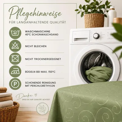 Produktbild von Tischdecke lindgrün rund 180 cm Ø  damast Ornamente bügelfrei fleckenabweisend