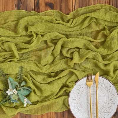 Obrázok produktu pre Běžec na stôl z mušelínu, olivovo zelený, 80 x 300 cm