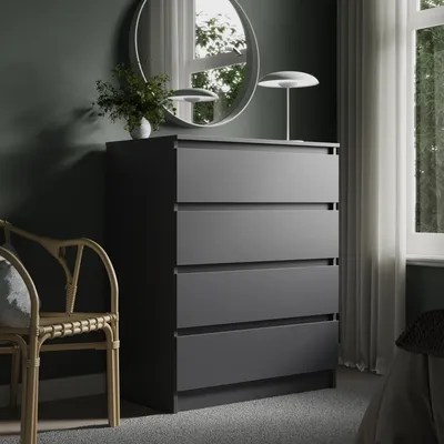 Image de Commode à 4 tiroirs 80 x 100 cm Commode anthracite étroite en bois Meuble Commode à tiroirs Buffet haut Buffet Commode Chambre à coucher Salon Entrée Bureau Rangement Largeur 80 cm