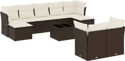Produktbild von vidaXL 10-tlg. Garten-Sofagarnitur mit Kissen Braun Poly Rattan