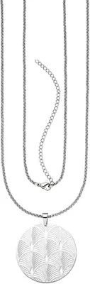Produktbild von Lange Halskette Collier aus Edelstahl mit Anhänger Gingo-Muster Halsschmuck 80cm