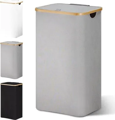 Immagine prodotto di Box doccia estraibile in legno e bambù, capienza 85 litri - Grigio, con ripiano e accessori per l'igiene personale