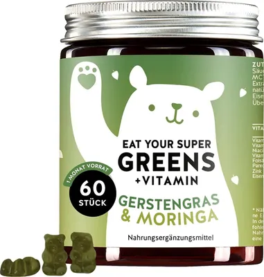 Produktbild von Bears with Benefits Eat Your Super Greens + Vitamin | Gerstengras & Moringa | 60 Stück | MHD: 16/01/2025