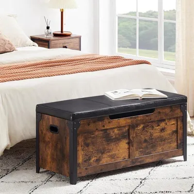 Image de Banc à chaussures en bois, avec coussin moelleux, dimensions : 100 x 40 x 46 cm. Coffre de rangement pour l'entrée et le salon