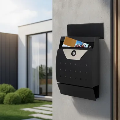 Immagine prodotto di Cassetta postale da parete semicircolare Rotolo per giornali Targhetta portanome Cassetta postale nera Letterbox