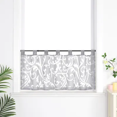 Produktbild von Joyswahl Scheibengardine Modern Bistrogardine mit Schlaufen Transparent Ausbrenner Küche Kurzgardine Ranken Muster Grau HxB 60x145 cm