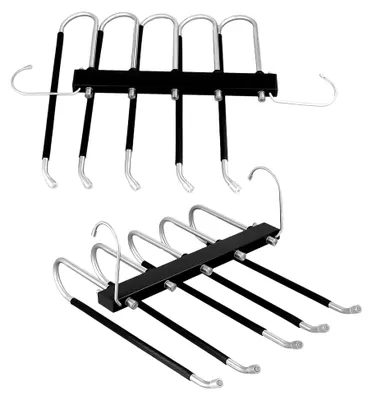 Produktbild von 2 Stück Hosenbügel Platzsparende Edelstahl, 5 Etagen Multifunktional Hosenhalter rutschfest, Faltbar Mehrfach Kleiderbügel Metall für Hosen, Schals, Jeans, Kleidung