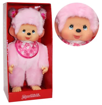 Immagine prodotto di Bambina in fiore di ciliegio 45 cm | Bambola Monchhichi | Rosa | Pelliccia rosa
