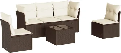 Produktbild von vidaXL 6-tlg. Garten-Sofagarnitur mit Kissen Braun Poly Rattan