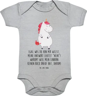 Produktbild von Mr. & Mrs. Panda Strampler Baby Einhorn Wut 12. - 18. Monat - Heather Grey - Geschenk, body kurzarm, overall, Babybody, Arbeit, Unicorn, Ansage, Büro, babykleidung