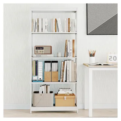 Produktbild von Bücherregal mit 4 offenen Ebenen, Küchenregal mit Kippschutz, modernes Standregal für Büro, Wohnzimmer, Schlafzimmer, Arbeitszimmer, 70 x 30 x 155 cm, Weiß