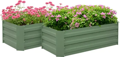 Obrázek produktu pro Sada 2 květináčů – obdélníkové vyvýšené truhlíky – pozinkovaná ocel – 100 x 50 x 30 cm – na terasu a do zahrady – světle zelená barva