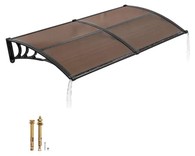 Obrázok produktu pre Strecha nad vchodovými dverami – strecha s jednoplošným oblúkom / strecha nad dverami – rozmery 96,5 x 198,7 cm – polykarbonát – s odtokom – držiaky z ABS – ochrana pred dažďom, snehom a slnkom – hnedá