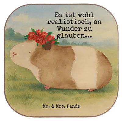 Produktbild von Mr. & Mrs. Panda Untersetzer Tasse Meerschweinchen Weisheit Design - Weiß - Geschenk, Glas, Coaster, Wunderland, Wunder, Lustige Sprüche, Spruch, Motivation, für Gläser