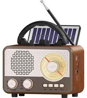 Produktbild von Azomor® Tragbare Retro-Radio mit Bluetooth, Solarenergie und Handyhalterung für den Außenbereich