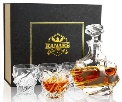 Whisky-Set: 750 ml Karaffe + 4 Gläser, Kristallglas, 5-teilig