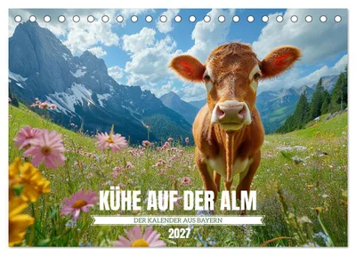 Produktbild von KÜHE AUF DER ALM – Der Kalender aus Bayern (Tischkalender 2027 DIN A5 quer), CALVENDO Monatskalender