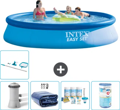 Immagine prodotto di Piscina gonfiabile rotonda Easy Set di Intex - 396 x 84 cm - blu - incluso tenda con pompa - pacchetto manutenzione - filtro - kit di pulizia