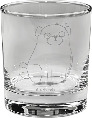 Produktbild von Mr. & Mrs. Panda Whiskeyglas Mops - Transparent - Geschenk, Whiskyglas, Gravur, Tumbler Glas, Scotch, Haustier, Hundeliebe, Whisky, Hund, Liebe, Knuffig