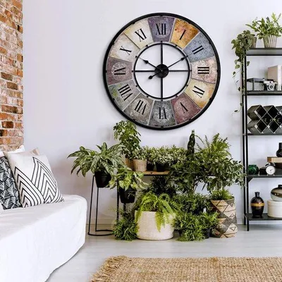 Image de Unyqoos® Grande horloge murale vintage, 77 cm – Métal, chiffres romains, mécanisme silencieux à piles, décoration pour salon