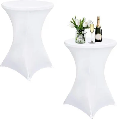 Produktbild von Famanu Stretch-Tischhussen - 2 Stück - elastische Tischdecken - Ø 60 - 65 cm - schwarz