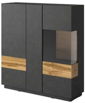 Zdjęcie produktu dla Witryna Silke 130 cm - matera / dąb wotan, nowoczesny design Helvetia