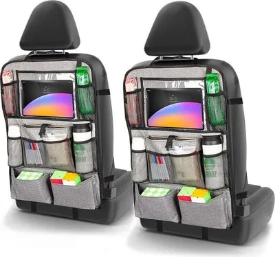 Produktbild von Autositz-Organizer, 2er-Pack – Rücksitz-Auto-Organizer für Kinder mit 10-Zoll-iPad-Halter – Reisetisch in Grau für Kinder
