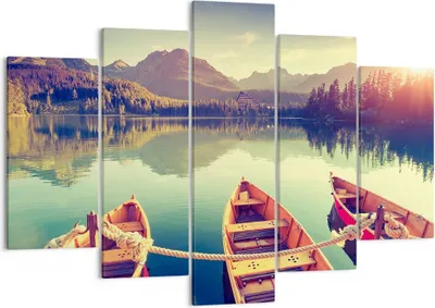 Produktbild von Bild auf Leinwand - Leinwandbild - Berge See Boot - 150x100cm - Wand Bild - Wanddeko - Wandbilder - Leinwanddruck - Bilder - Kunstdruck - Wanddekoration - Leinwand bilder - Wandkunst - EA150x100-3652