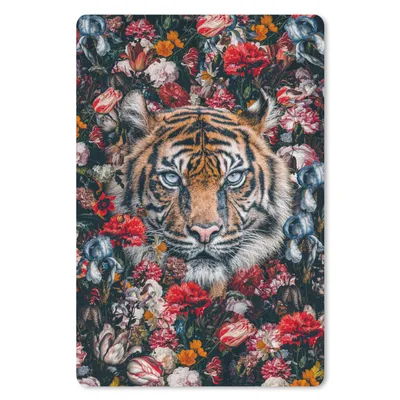 Produktbild von MuchoWow® Mauspad Mousepad Tiger - Blumen - Malerei 18x27 cm - Mousepads - Maus Mat - Pad - Mausunterlage