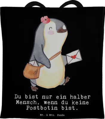 Produktbild von Mr. & Mrs. Panda Jutebeutel Postbotin Herz - Schwarz - Geschenk, canvas tasche, Briefzustellerin, Tote Bag, Briefträgerin, Laptoptasche, Shopping, Beutel