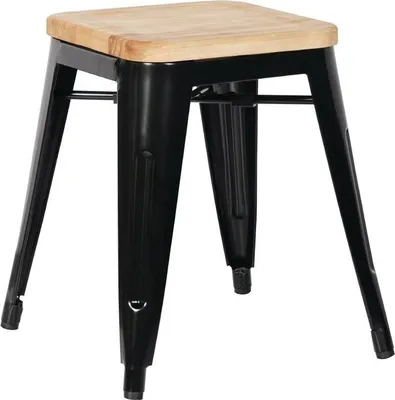 Produktbild von Bolero Bistro Hocker mit Holzsitzpolster Schwarz (4er Pack) (4 Stück)
